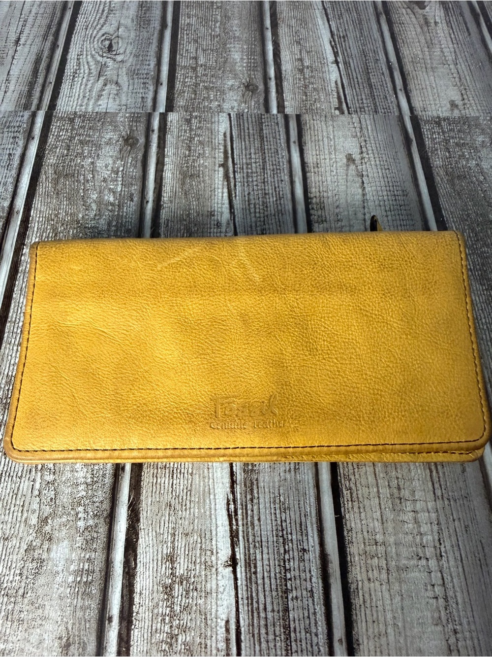 Fossil Yellow Genuine Leather Zip Wallet for Women